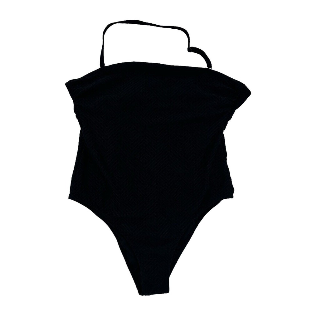 Love & Sports Women Black Textured Chevron One Piece Swimsuit LS2890J Lg 12-14